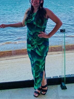SHEIN Green Marble-Print Maxi Dress